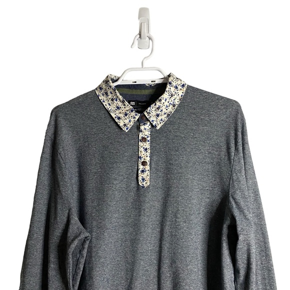 Simons Men's Gray Long Sleeve Floral Trim Shirt - Picture 2 of 8